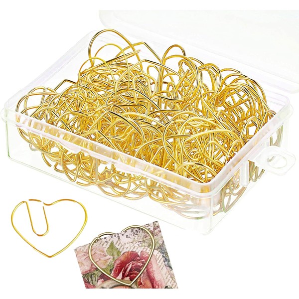 Cute Paperclips, Gold Heart Paper Clips, Heart Paperclips with Clear