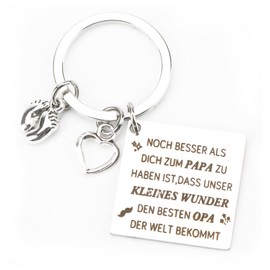 Stainless Steel Keyring with Heart Pendant and Little Feet, Unique Gifts for Boys, a Birthday Gift for the Good Grandpa, Dad or Loved One, Unique Gifts, silver