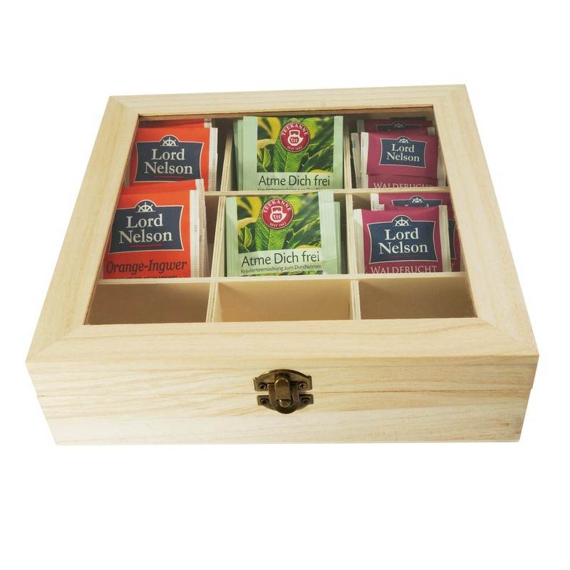 Incutex Aufbewahrungsbox aus Holz, Teebeutelbox, Teekiste, Teebox, Teedose Holz mit