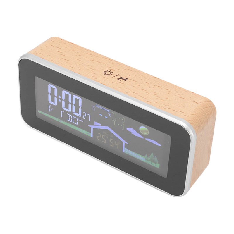Digital Projection Alarm Clock VA HD Color Screen Wooden Weather
