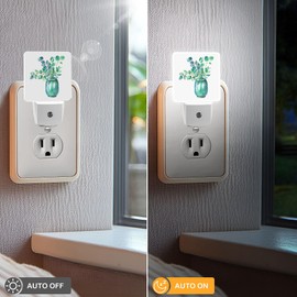 Jahiona LED Night Light Lamp with Smart Sensor Dusk to Dawn Sensor,Eucalyptus Watercolor Glass Vase Night Light Daylight White,0.5W Plug-into Wall for Adults,Bedroom,Bathroom,Hallway,Kitchen