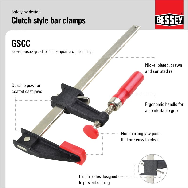 BESSEY GSCC4PK-C Clamp Set for Woodworking, F-style with Wood Handle,