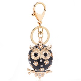 Reizteko Enamel Owl Keychain Crystal Keyring Rhinestones Purse Pendant Handbag Charm (Black)