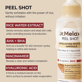 Dr. Melaxin Peel Shot Glow White Rice Peeling Ampoule – 80ml | Soft Exfoliating Face & Body Scrub for Dead Skin Removal, All Skin Types