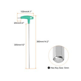 sourcing map T-Handle Hex Key Wrench 12" Long Arm 5mm Metric Carbon Steel T-Key Inner Hexagon Wrenches Spanner Repair Tool for Automotive Household Maintenance