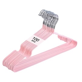 NEXMOOV ハンガー すべらない PVC特殊ラバー加工 100本組 セット 滑り止め あとがつかない 型崩れ防止 洗濯ハンガー 衣類ハンガー 多機能ハンガー 超強い荷重 変形にくい 物干しハンガー hanger 曲がらな 乾湿両用 PVCハンガー (100, ピンク)