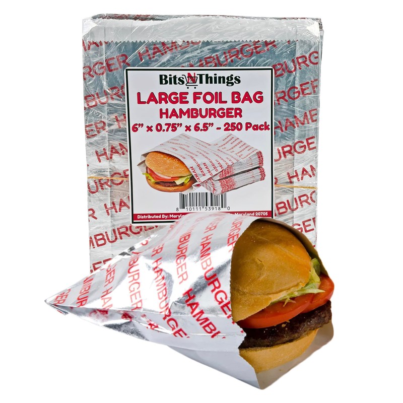 Bits N Things Large Foil Hamburger Printed Bag 6" x