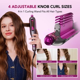 SKG Curling Iron Hair Crimper Waver with 4 Adjusted Curl Sizes (0.87"/1"/1.25"/ 1.38"), 3 Deep-U Barrel, 5 Temp Adjustable PTC Anti-Scald with Ionic Ceramic Coating Beach Waves Curling Wand for Women