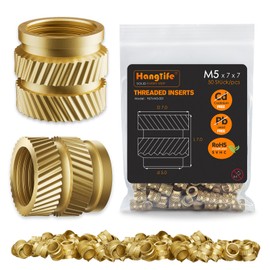HANGLIFE Threaded Insert, M5 Insert Nuts for 3D Printing Accessories, Brass Metric Melting Thread Sleeve, Threaded Inserts for 3D Printing Components and Plastic Parts (Pack of 50)