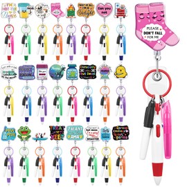 Landical 120 Pcs Funny Nurse Badge Reels Bulk Nurse Pen Set Medical Assistant Appreciation Gift Nursing Retractable Badge Reel Holders Tip Highlighters Marker Pens for Nurse Doctor Week Gift