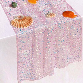 FuSenYuan Pink Sequin Table Runner 10Ft 1Pcs, Iridescent Table Runner 120" x 17" 1Pack for Wedding Baby Shower Birthday Decorations