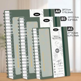 Mlife Notebook B5 Dotted,Bullet Dot Journal,300Page Spiral Notebook,100g/M² Ink-Resistant Paper,PVC Hardcover，with Ruler,Expandable Pockets,Elastic Bands,17.7x 25cm(Green)