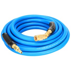 YOTOO Heavy Duty Rubber Air Hose 3/8-Inch by 25-Feet, 300 PSI Air Compressor Hose with 1/4" Industrial Swivel Solid Brass Quick Coupler, Plug and Bend Restrictors, Blue