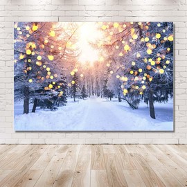 MEHOFOND 7x5ft Winter White Snow Scene Backdrop Wonderland Snowflake Gold Glitter Forest Photography Background Bokeh Christmas Party Decoration Banner Kids Portrait Photobooth Photo Studio