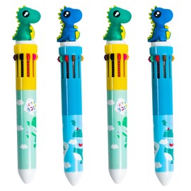 Toyseum 8 x Dinosaur 10-in-1 Multi Colour Pens, Themed Fillers for Kids Dino Party Bags, Unisex Goody Bag Favours for Boys and Girls, Stationery Gift Set, Removable Toy Dinosaur Topper, Pack of 8