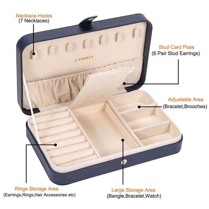 LANDICI Small Jewelry Box for Women Girls, PU Leather Travel