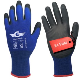 GUARD 5 - Work Gloves - 24 Pairs/Size 7 - Women's & Men's Gardening Gloves - Blue Nylon Gloves with PU Coating for Construction, Gardeners, Mechanics, Warehouse Work and DIY Projects