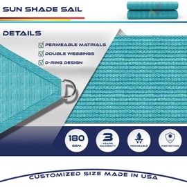 Windscreen4less 12' x 12' x 12' Sun Shade Sail Equilateral Triangle Outdoor Canopy Cover with Hardware Kit UV Block for Backyard Porch Pergola Deck Garden Patio Pool (Turquoise)