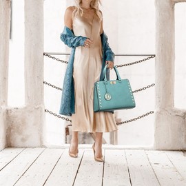 Dasein Women Medium Satchel Handbag Work Tote Shoulder Bag Top Handle Purse with Matching Clutch 2pcs Set (Blue)