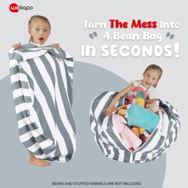 Wekapo Stuffed Animal Storage Bean Bag Chair Cover for Kids | Stuffable Zipper Beanbag for Organizing Children Plush Toys Large Premium Cotton Canvas (Gray, X-Large)