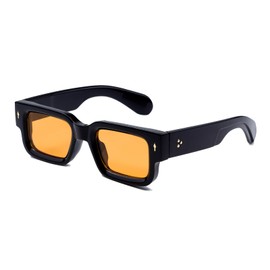 Vintage Rectangle Thick Frame Sunglasses for Women Men High-End Luxury Unique Design Fashion Sun Glasses UV400(Black/Orange)