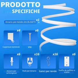 AIDUCHO Guida per tende flessibile e pieghevole, con ruote mute, sistema di binari per divisori, tenda da doccia, camera da letto, balconi, ospedale (Montaggio a Soffitto, 2M)