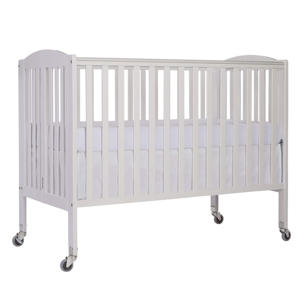 Dream On Me Folding Full Size Convenience Crib In White, Two Adjustable Mattress Height Positions, Comes With Heavy Duty Locking Wheels, Flat Folding Crib