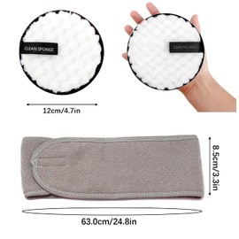SSHKE 9Pcs Makeup Remover Pads,Reusable Make Up Pads with Spa Headbands & Wrist Washband,Large Double-Sided Face Pads,Washable Facial Cleansing Cotton Pads,Microfibre Cotton Cleansing Cloths