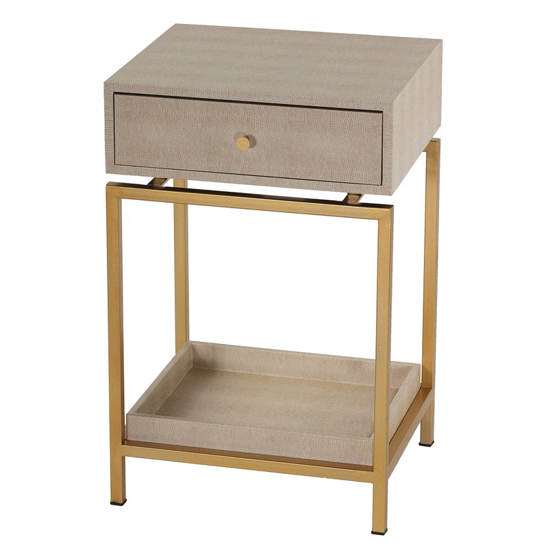 Cortesi Home Everett Nightstand End Table, 24.5" High, Beige