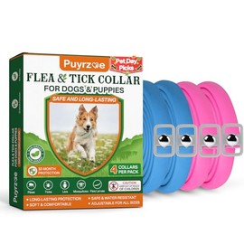Puyrzoe Flea and Tick Prevention for Dogs Collar 4 Pack, Natural Flea Collar for Dogs 32-Month Full Protection, Adjustable Dog Tick Prevention for Puppy & Dog, Waterproof, 2 Pink & 2 Blue
