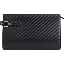 Dom Teporna Men's 2nd Bag, Wide Opening, Clutch Bag, YKK Zipper, For Business, Ceremonies, Handbag, Genuine Leather, carbon leather/black