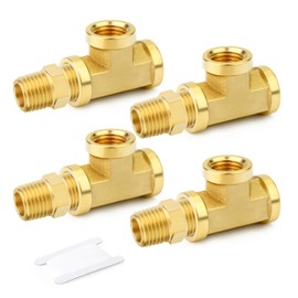 GASHER 2PCS Brass Tee Pipe Fittings, 1/2" NPT Female x 1/2" NPT Female x 1/2" NPT Male Pipe Fittings, Male Run Tee