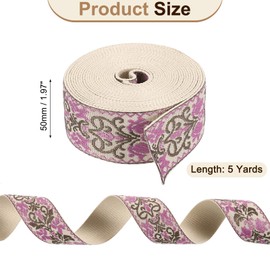 uxcell 5 Yards Cotton Webbing Strap, 2-inch(50mm) Jacquard Webbing Ribbon Polyester Webbing Straps Flower Pattern Purse Strap Belt for Purse Bag Crafts Clothing, White-Purple