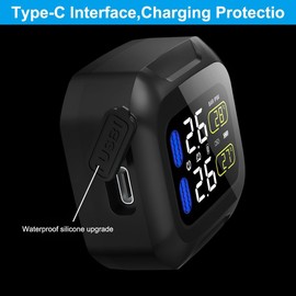 OBEST Motorcycle TPMS Tire Pressure Monitor System with 2 Silver External Sensors,USB Rechargeable IP67 Waterproof Motorcy