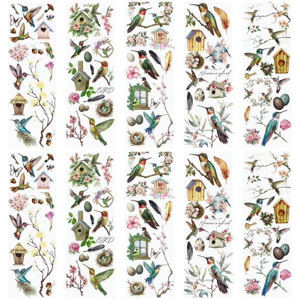 WANDIC 10 Sheets Rub On Transfer Stickers, Bees Birds Decals