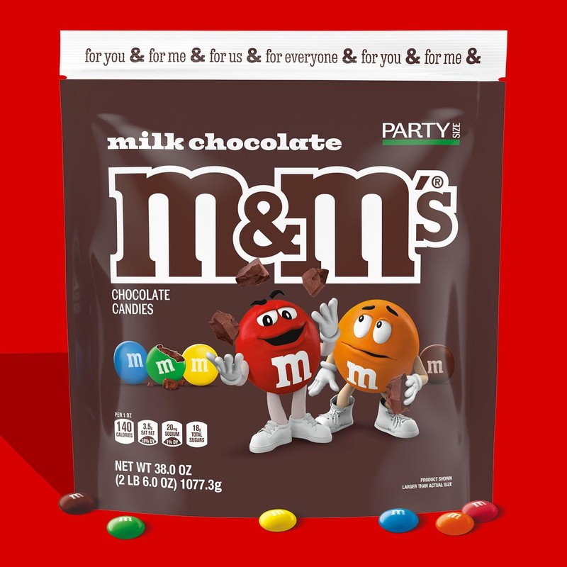 M&M'S Milk Chocolate Candy, Party Size, 38 oz Bag (Pack