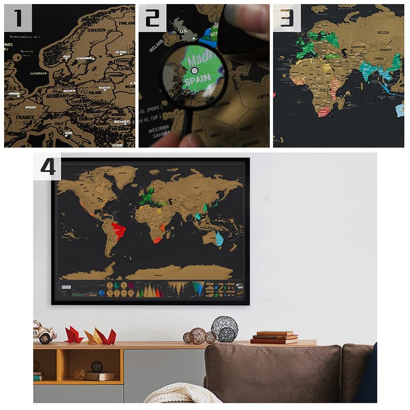 Weltkarte Rubbeln, Hillylolly Rubbel Landkarte, Scratch Map World, 42.5 x