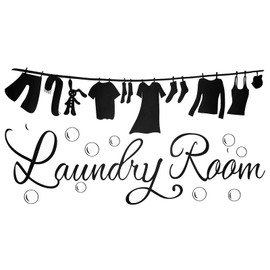 SUPERDANT Laundry Room Wall Sticker Vinyl Clothes Icon Lettering Wall Art Decal for Home Washing Machine Dryer Laundry Room Wall Decor Black 59x31cm