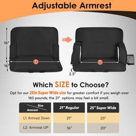 Slendor 25in Heated Stadium Seats for Bleachers with Back Support and Wide Cushion, Extra Portable Bleacher Seat Foldable Stadium Chair, USB 3 Levels of Heat, 5 Pockets for Outdoor