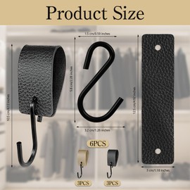 TOPCZY Pack of 6 Portable Leather S Hooks, Multifunctional Leather Coat Hooks, Metal Butcher Hooks with Leather Loop, Leather Camping Hooks, No Drilling for Clothes Rail, Bathroom