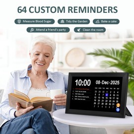 YUYIALARM 10.1" Touchscreen Clock for Seniors with 64 Reminders(Black)