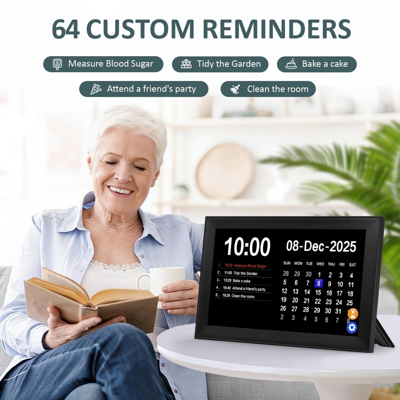YUYIALARM 10.1" Touchscreen Clock for Seniors with 64 Reminders(Black)