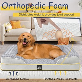 Orthopedic Dog Bed for Large Medium Sized, Washable Memory Foam Large Dog Bed, Durable Medium Pet Sofa with Removable Cover, Washable Waterproof Pet Couch Beds(Grey, XL)