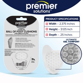 Premier Solutions Clear Gel Ball of Foot Cushions, for Heels and Flats, 6 Count (3 Pairs)