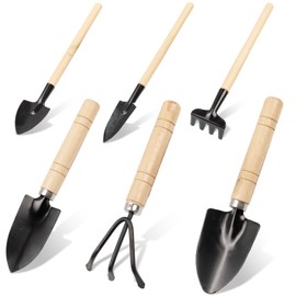 Small Garden Tools 6 Pcs Mini Miniature Shovel Indoor Succulent Home Tiny Gardening Kit Plant Potted Repotting Flower Wood Handle Care Transplant Accessories Potted Houseplant