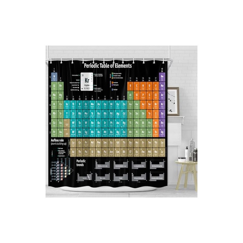 Jipusai Periodic Table Shower Curtain, Periodic Table of Elements Chemistry