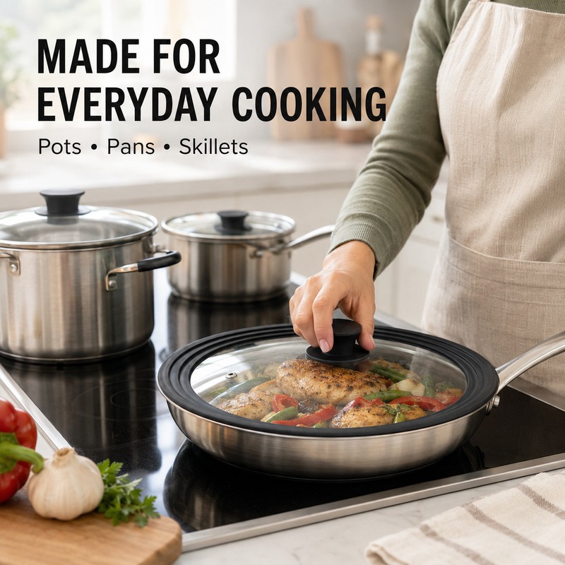 Universal Silicone Glass Pot Lid with Steam Vent, 16-32cm