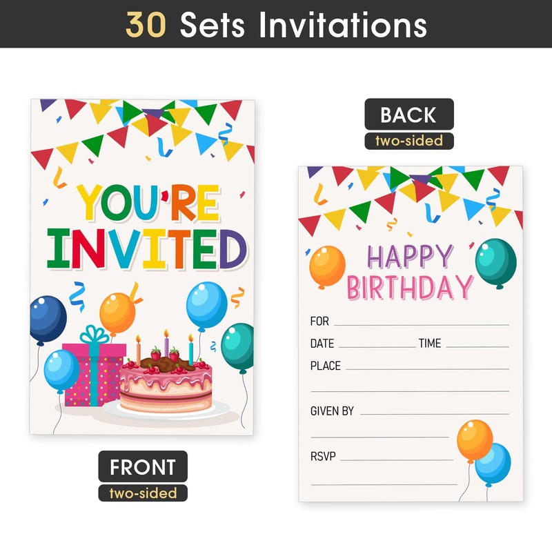 Embhhor 30 Pcs Birthday Party Invitations Set, Boys Girls Invite