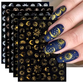 JMEOWIO 10 Sheets Moon Star Sun Nail Art Stickers Decals Self-Adhesive Pegatinas Uñas Colorful Rose Gold Nail Supplies Nail Art Design Decoration Accessories