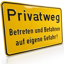Betriebsausstattung24® Sign "Privatweg Betreten und Befahren auf eigene Gefahr!" | For Land Ownership Marking | Path & Road Marking | Aluminium | Signal Yellow